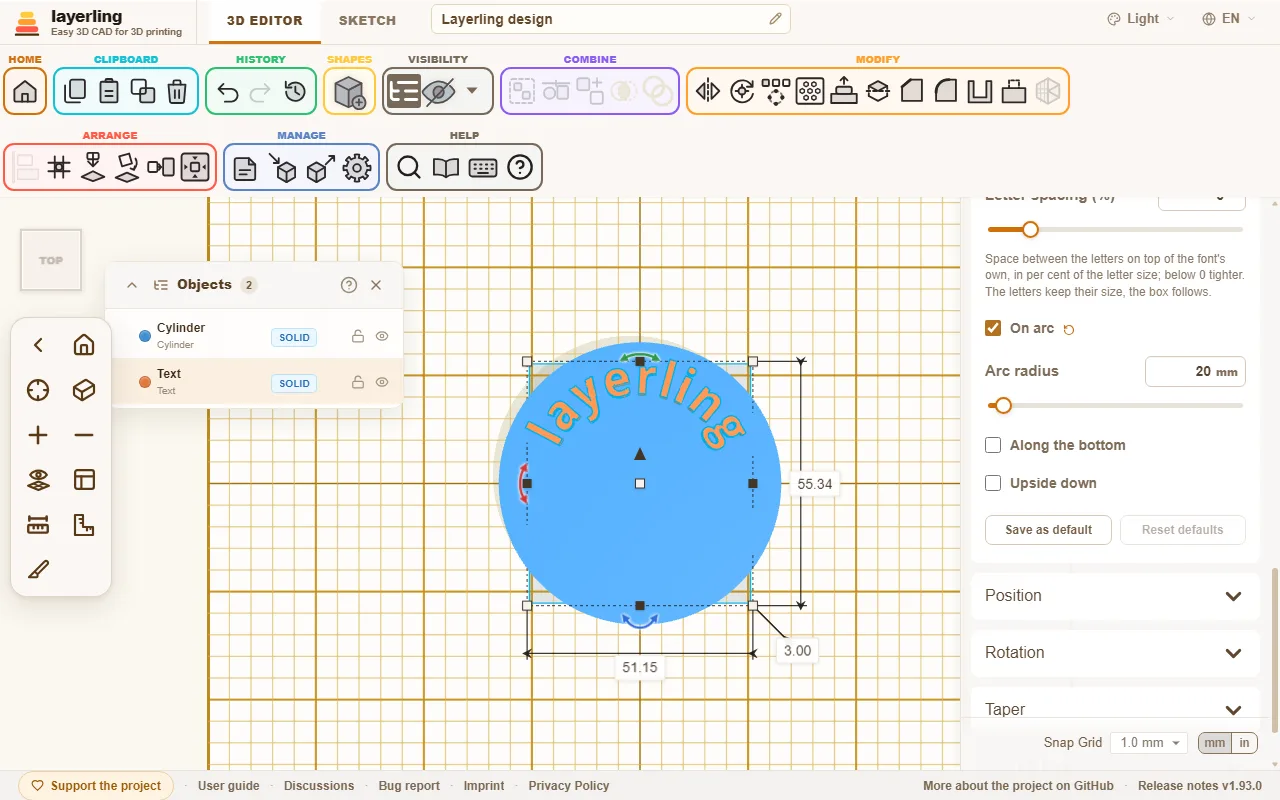 Text follows a circle. All letters stand on one common line.